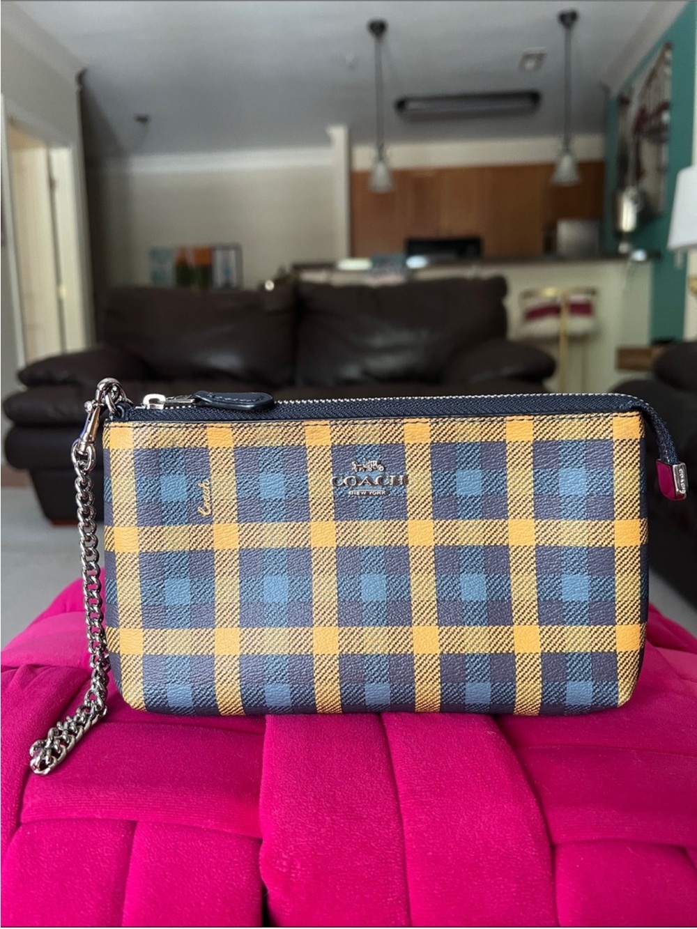 Coach Plaid Large Zip Wristlet Clutch - Picture 2 of 14